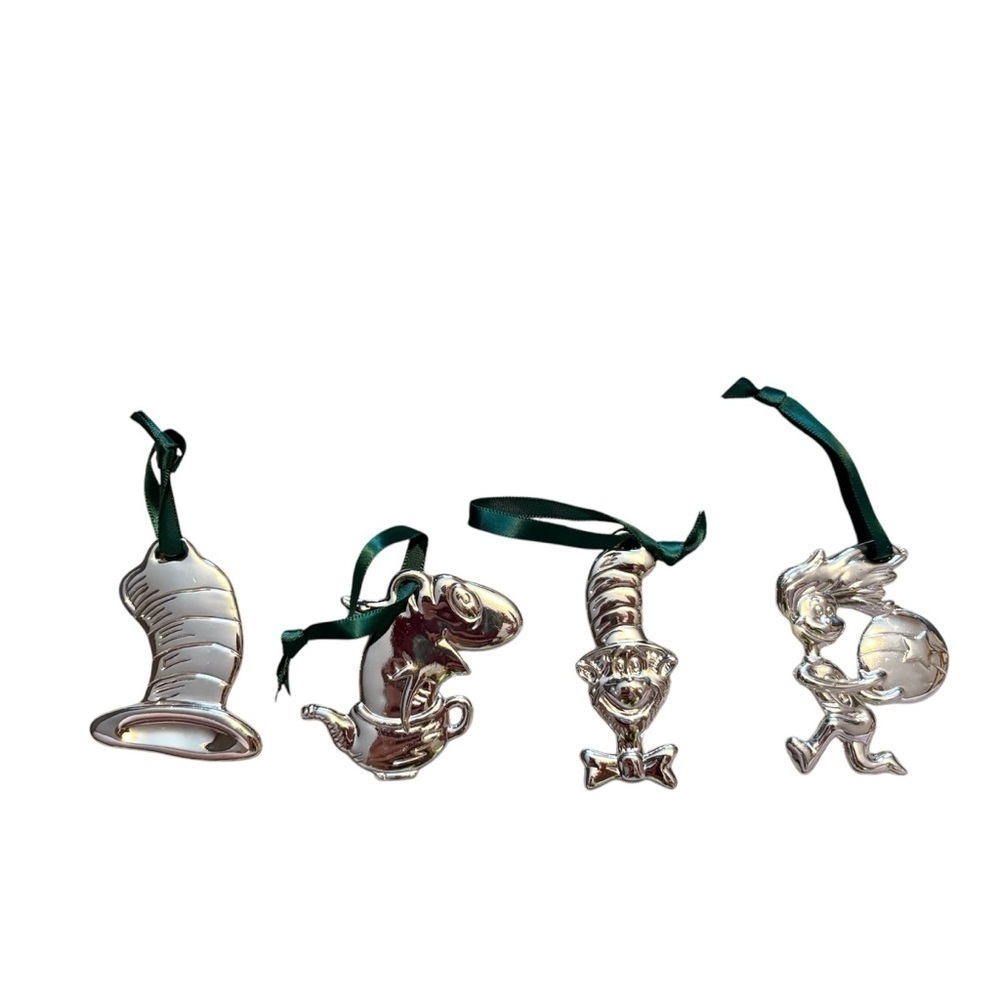 Dr. Seuss Metal Christmas Ornament Bundle Lot Cat in Hat Fish Silver